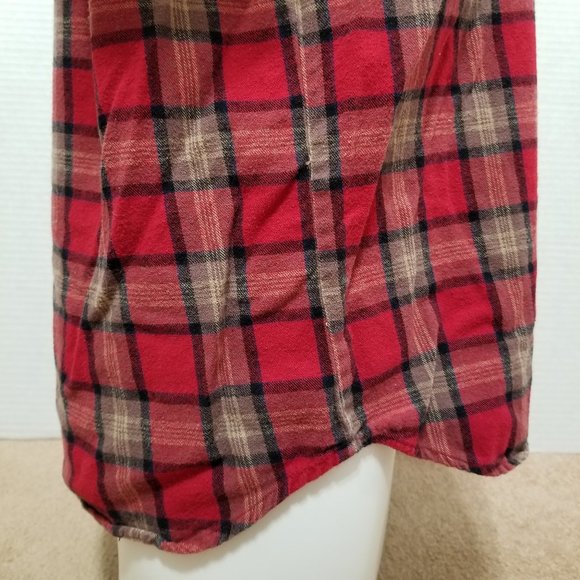 Forever 21 Men shirt Large distressed flannel button up plaid ripped torn grunge - Picture 5 of 15